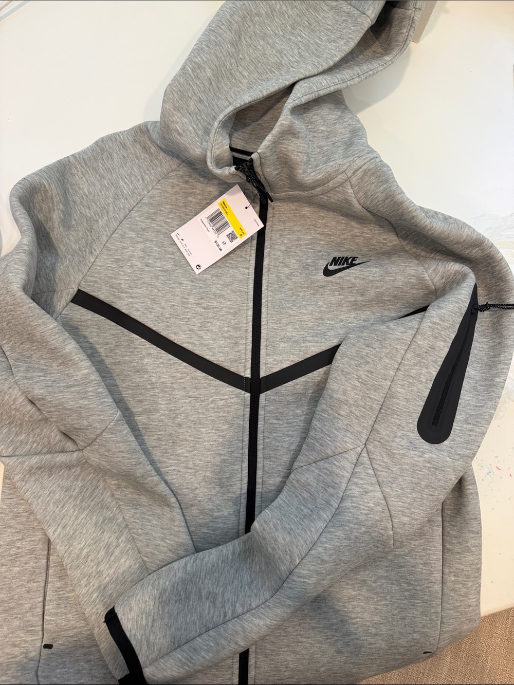 Nike Tech Light Gray Hooded Full-Zip Jacket with Black Trim